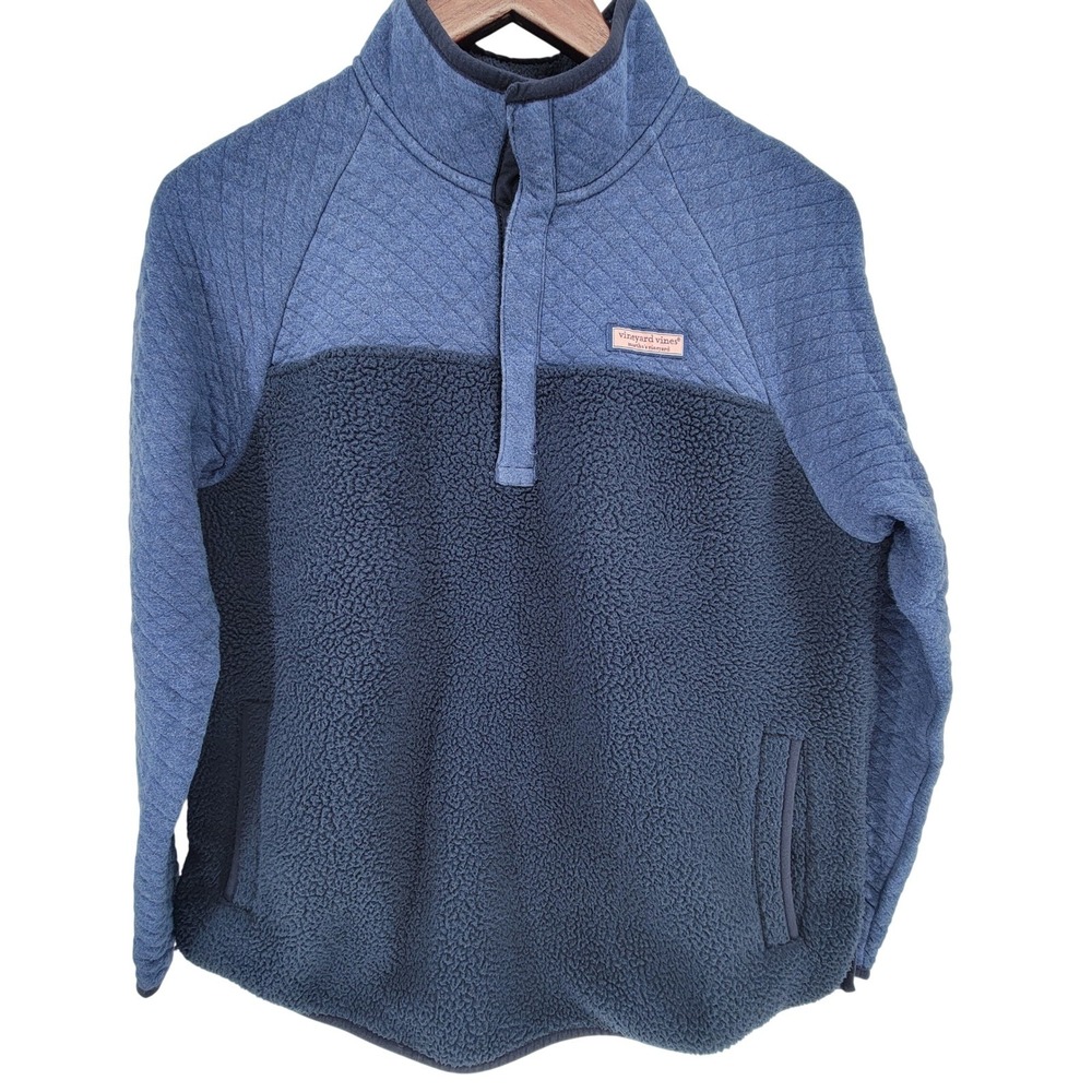 Vineyard Vines Womens Blue Quilted Sherpa Fleece Snap Pullover Sweater Small